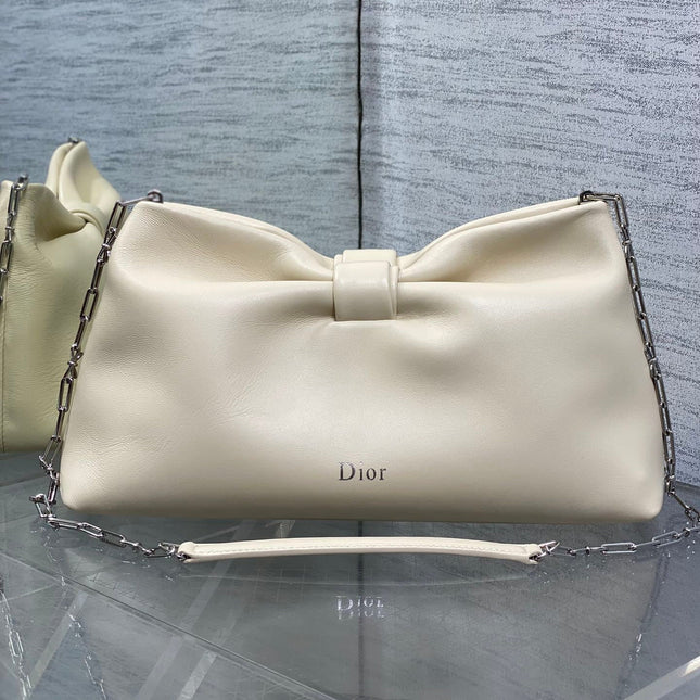 DIOR 26S BOW BAG 30 IN WHITE LAMBSKIN