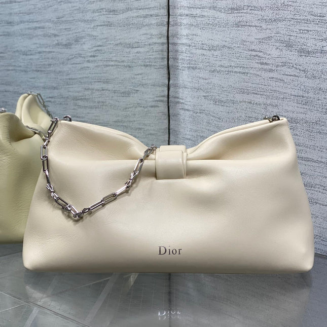 DIOR 26S BOW BAG 30 IN WHITE LAMBSKIN