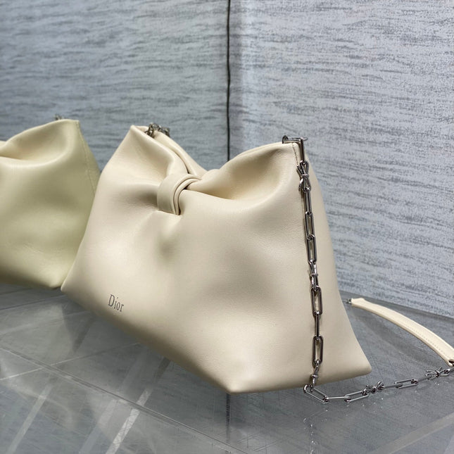 DIOR 26S BOW BAG 30 IN WHITE LAMBSKIN