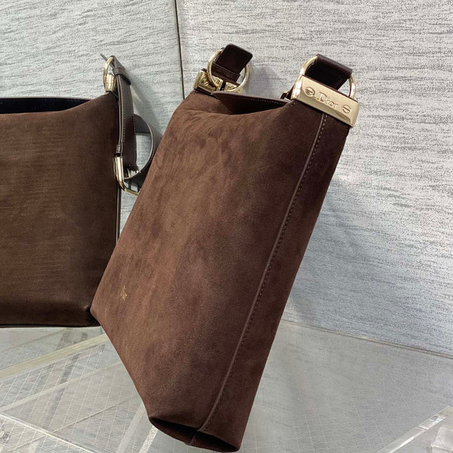 DIOR 26S MEDIUM BAG 31 IN DARK BROWN SUEDE
