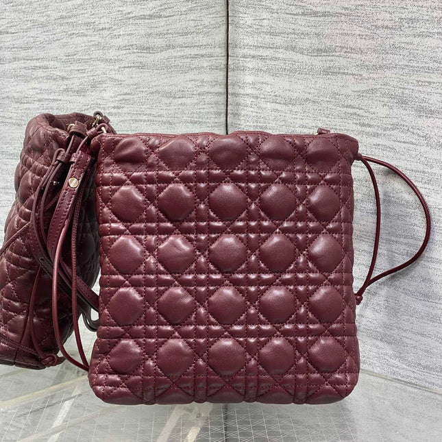 DIOR 26S ADIORABLE BUCKET BAG 20 IN BURGUNDY LAMBSKIN