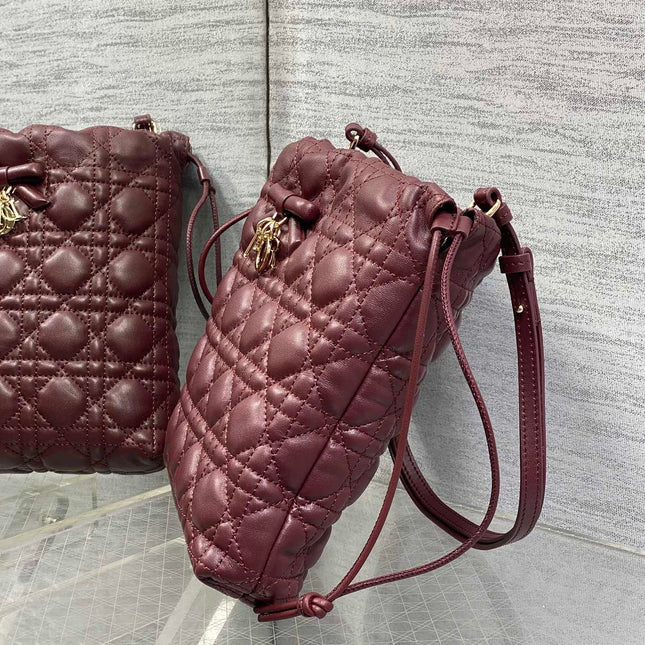 DIOR 26S ADIORABLE BUCKET BAG 20 IN BURGUNDY LAMBSKIN