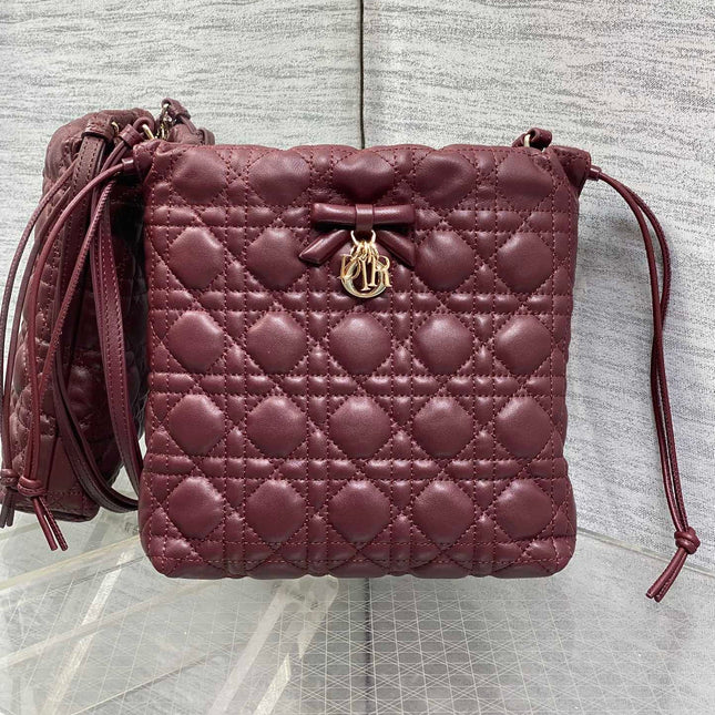 DIOR 26S ADIORABLE BUCKET BAG 20 IN BURGUNDY LAMBSKIN
