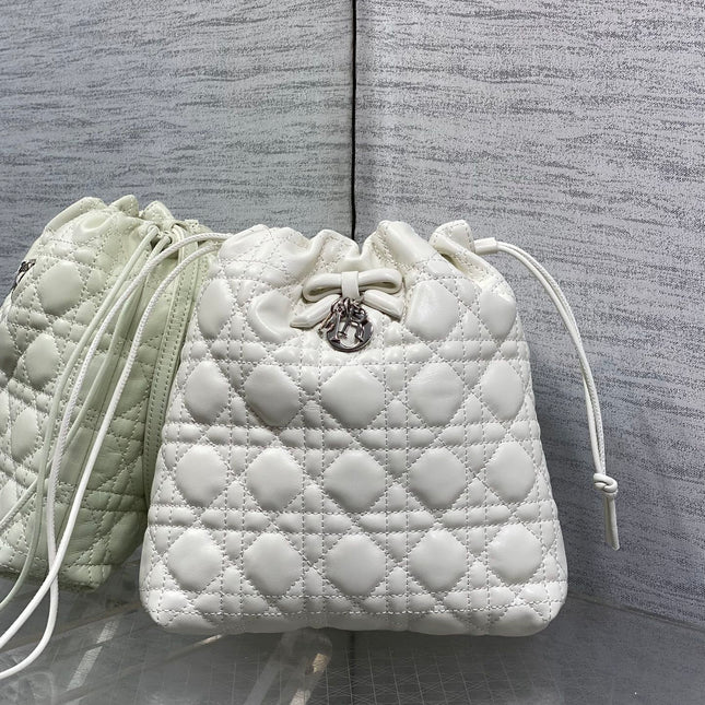 DIOR 26S ADIORABLE BUCKET BAG 20 IN WHITE LAMBSKIN
