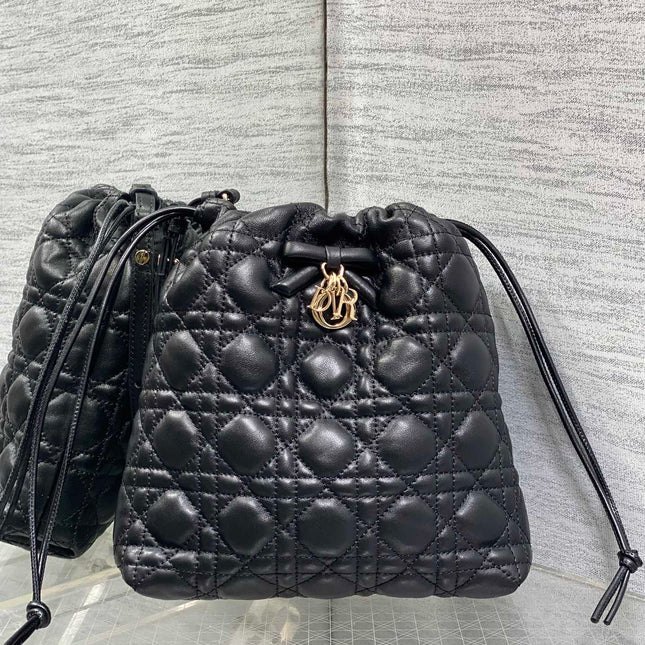 DIOR 26S ADIORABLE BUCKET BAG 20 IN BLACK LAMBSKIN
