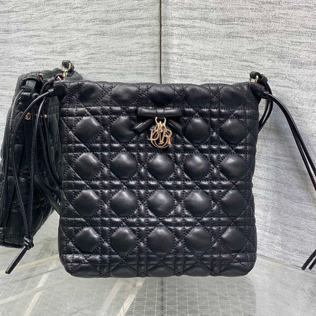 DIOR 26S ADIORABLE BUCKET BAG 20 IN BLACK LAMBSKIN