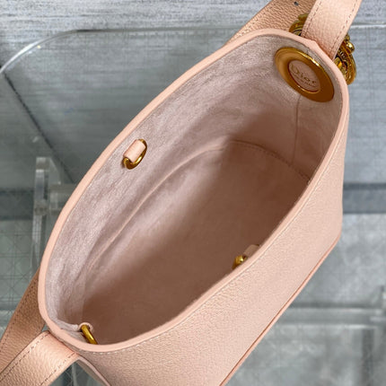 DIOR 26S MEDAILLON BUCKET BAG 19 IN NUDE PINK GRAINED CALFSKIN GOLD HARDWARE