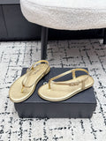 CHANEL 26S THONG SANDALS IN GOLD CALFSKIN WITH GOLD HARDWARE