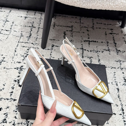 VALENTINO 26S SLINGBACKS 80 MM IN WHITE CROC EMBOSSED CALFSKIN