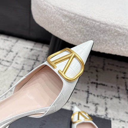 VALENTINO 26S SLINGBACKS 80 MM IN WHITE CROC EMBOSSED CALFSKIN