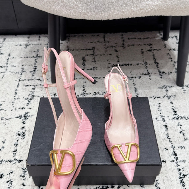 VALENTINO 26S SLINGBACKS 80 MM IN LIGHT PINK CROC EMBOSSED CALFSKIN