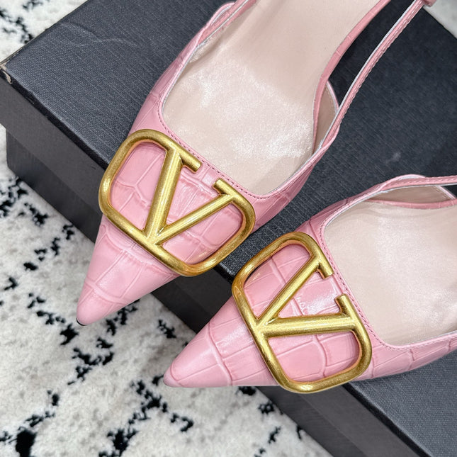 VALENTINO 26S SLINGBACKS 80 MM IN LIGHT PINK CROC EMBOSSED CALFSKIN