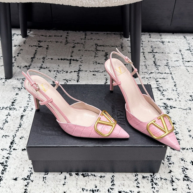 VALENTINO 26S SLINGBACKS 80 MM IN LIGHT PINK CROC EMBOSSED CALFSKIN