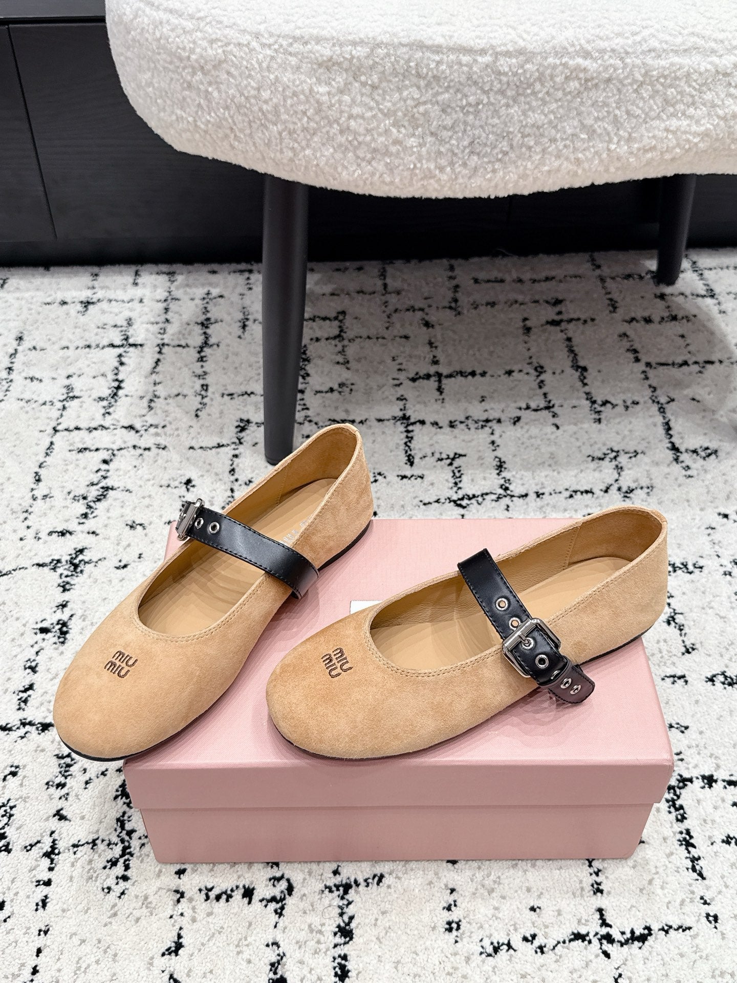MIUMIU 26S BALLET FLATS IN BEIGE SUEDE