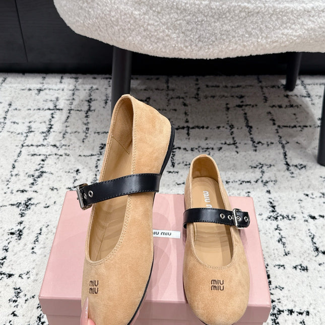 MIUMIU 26S BALLET FLATS IN BEIGE SUEDE