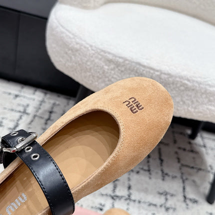 MIUMIU 26S BALLET FLATS IN BEIGE SUEDE