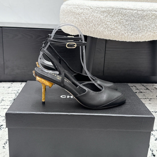 CHANEL 26S HEELED SLINGBACKS 75 MM IN BLACK LAMBSKIN