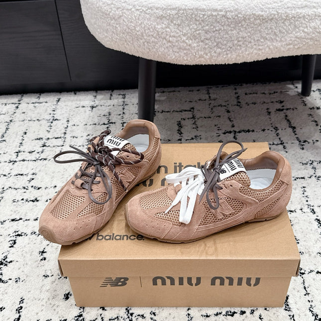 MIUMIU 26S SNEAKERS IN CHESTNUT BROWN SUEDE SUEDE AND MESH FABRIC