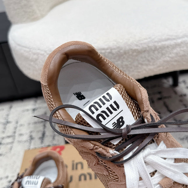 MIUMIU 26S SNEAKERS IN CHESTNUT BROWN SUEDE SUEDE AND MESH FABRIC