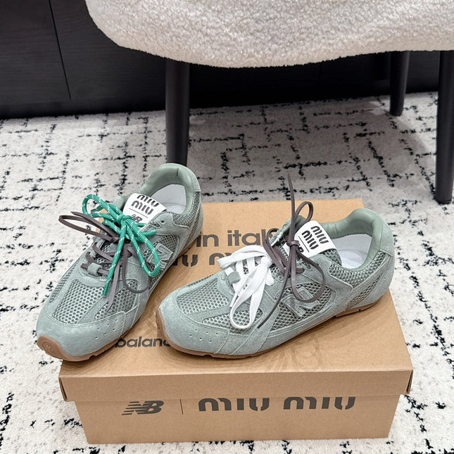 MIUMIU 26S SNEAKERS IN LIGHT BLUE SUEDE SUEDE AND MESH FABRIC