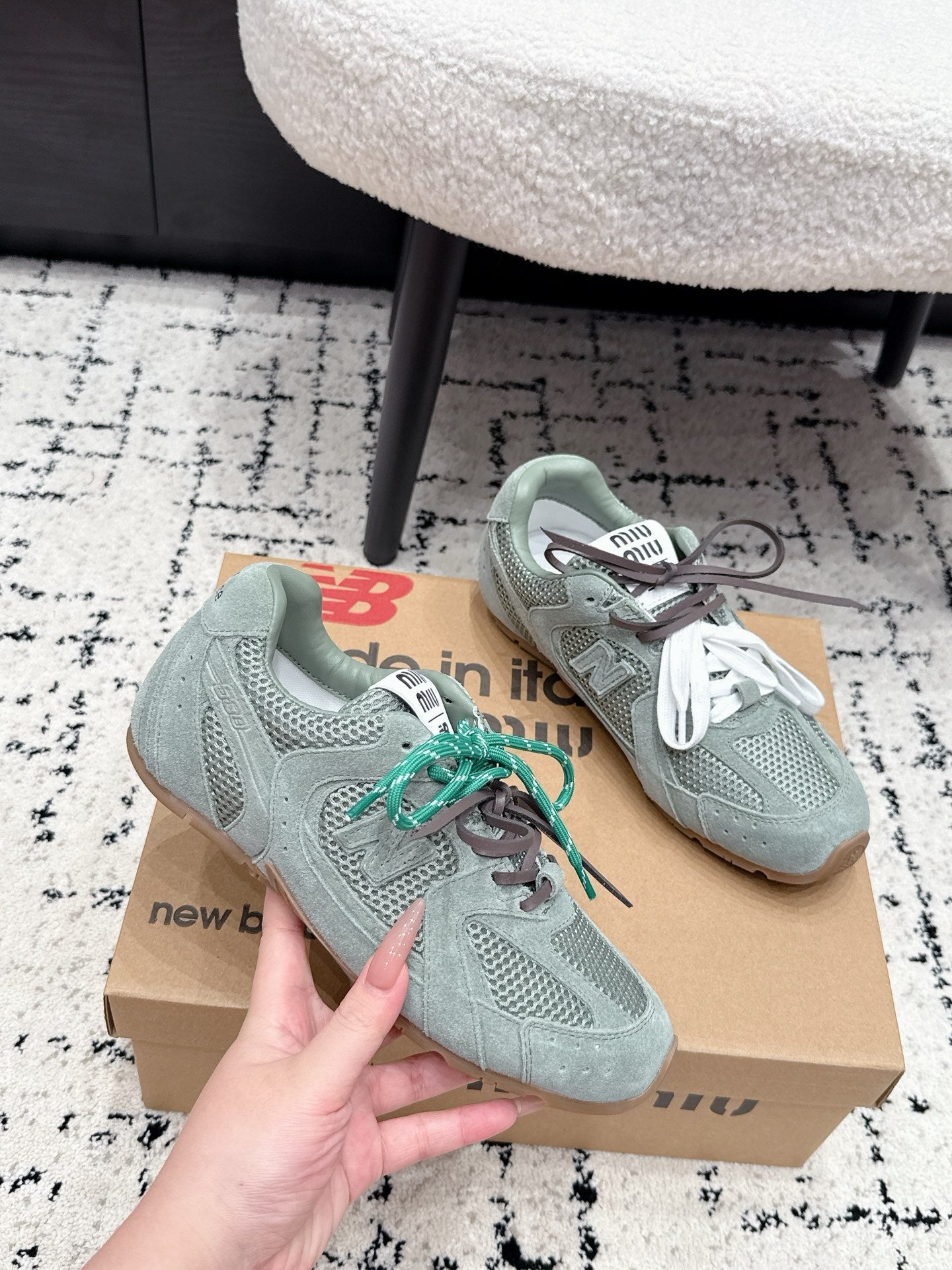 MIUMIU 26S SNEAKERS IN LIGHT BLUE SUEDE SUEDE AND MESH FABRIC