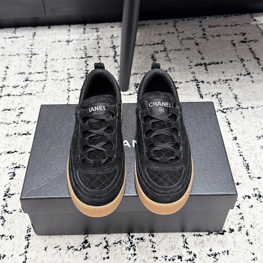 CHANEL 26S QUILTED SNEAKERS IN BLACK SUEDE