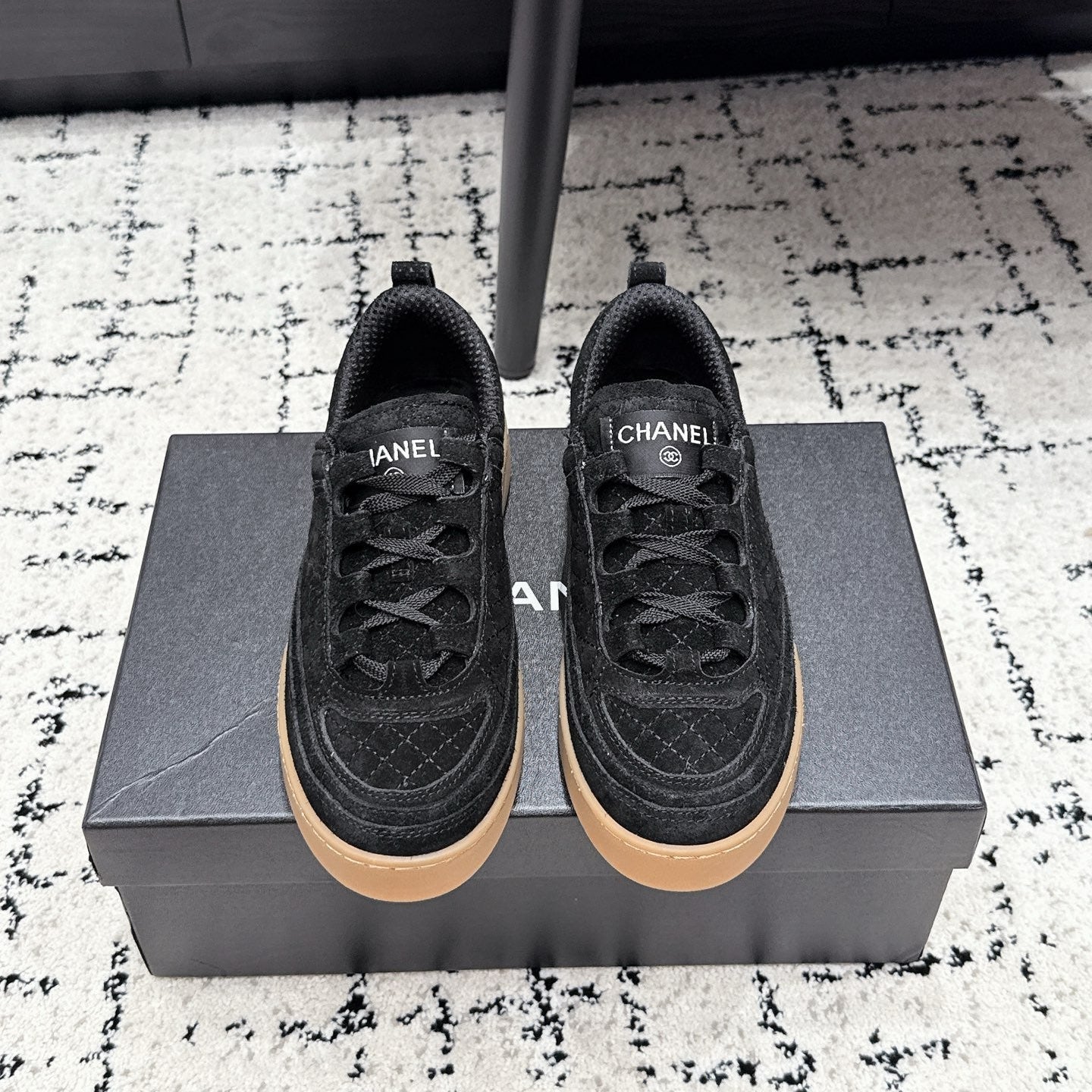 CHANEL 26S QUILTED SNEAKERS IN BLACK SUEDE