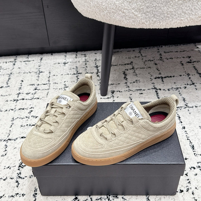 CHANEL 26S QUILTED SNEAKERS IN SAND BEIGE SUEDE