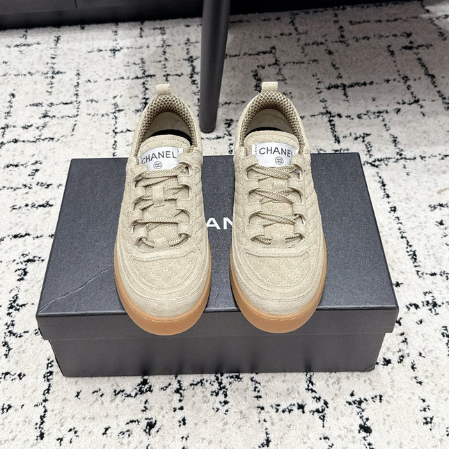 CHANEL 26S QUILTED SNEAKERS IN SAND BEIGE SUEDE