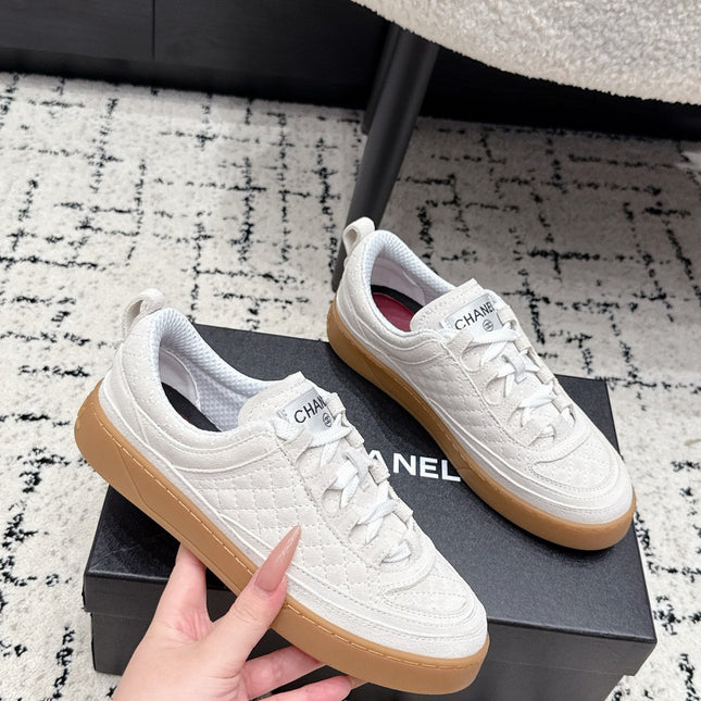 CHANEL 26S QUILTED SNEAKERS IN WHITE SUEDE