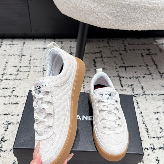 CHANEL 26S QUILTED SNEAKERS IN WHITE SUEDE