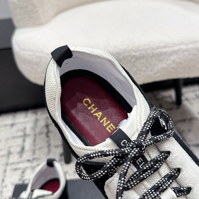 CHANEL 26S LACE-UP SNEAKERS IN WHITE MIX BLACK SUEDE AND LAMBSKIN