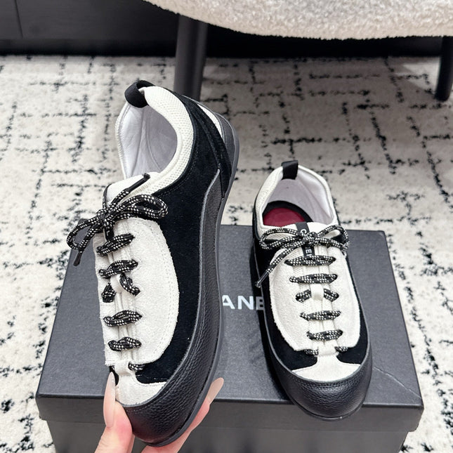 CHANEL 26S LACE-UP SNEAKERS IN WHITE MIX BLACK SUEDE AND LAMBSKIN