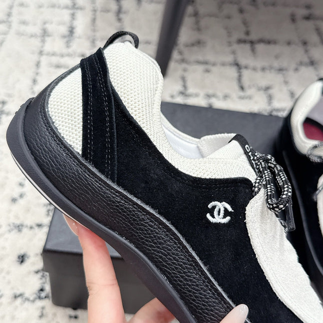 CHANEL 26S LACE-UP SNEAKERS IN WHITE MIX BLACK SUEDE AND LAMBSKIN