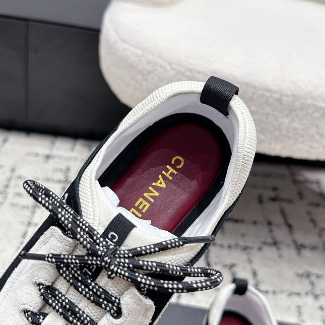 CHANEL 26S LACE-UP SNEAKERS IN WHITE AND BLACK SUEDE STYLE 2