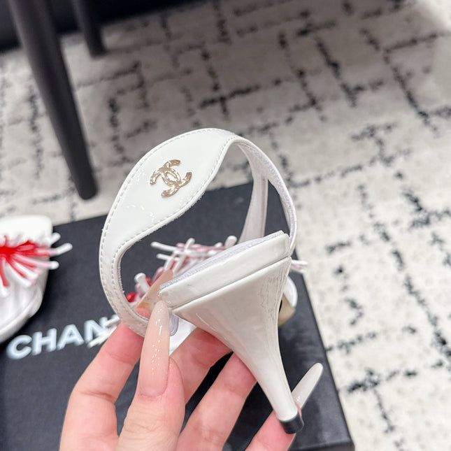 CHANEL 26S SLINGBACK SANDALS 75 MM IN WHITE PATENT CALFSKIN