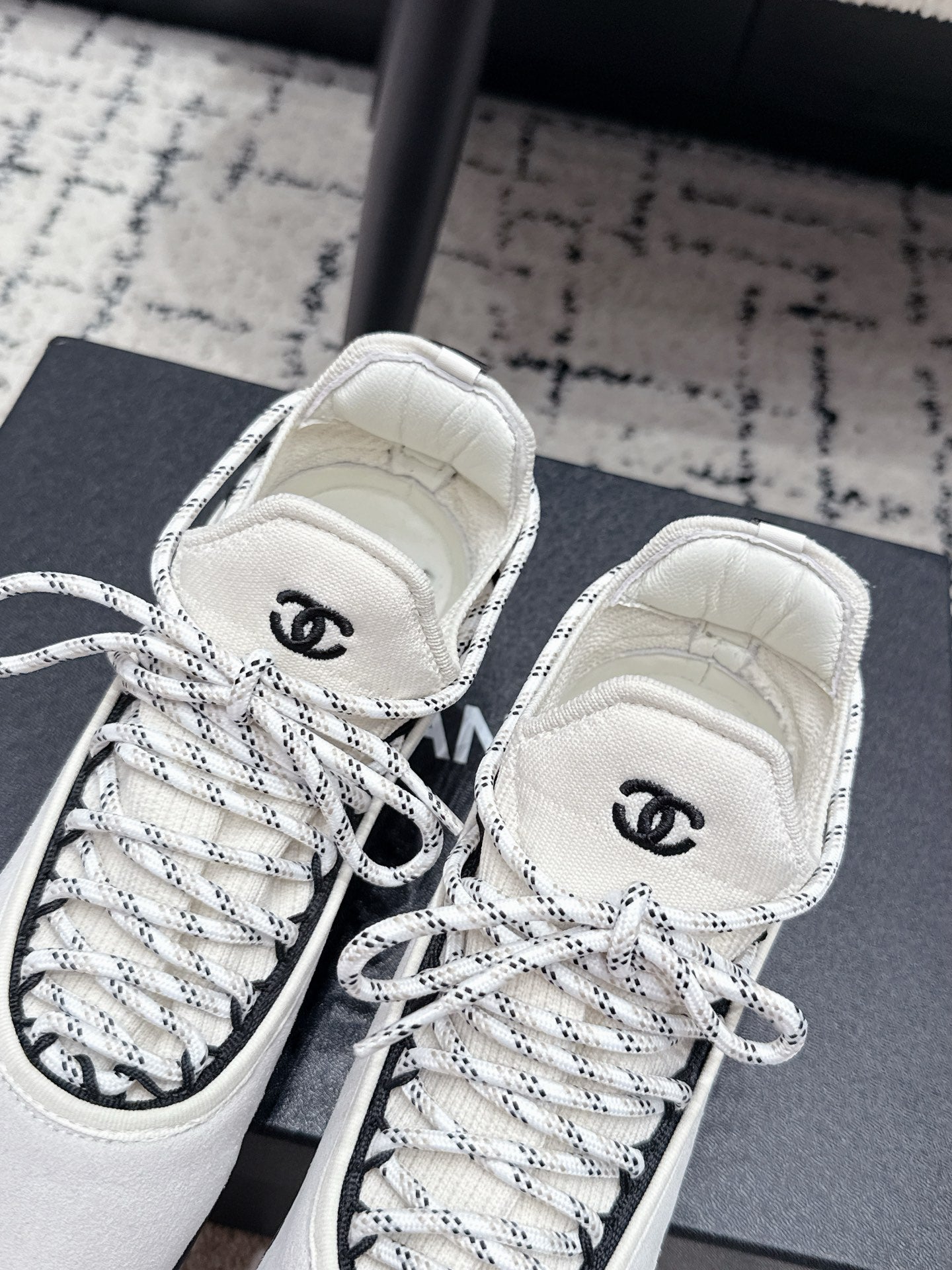 CHANEL 26S LACE-UP SNEAKERS IN WHITE SUEDE