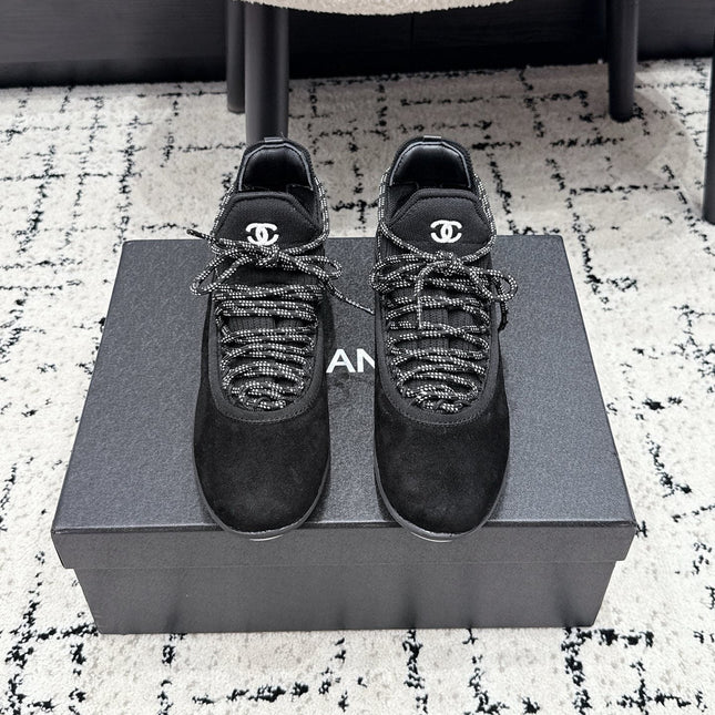CHANEL 26S LACE-UP SNEAKERS IN BLACK SUEDE