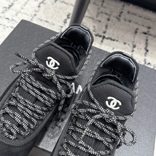 CHANEL 26S LACE-UP SNEAKERS IN BLACK SUEDE