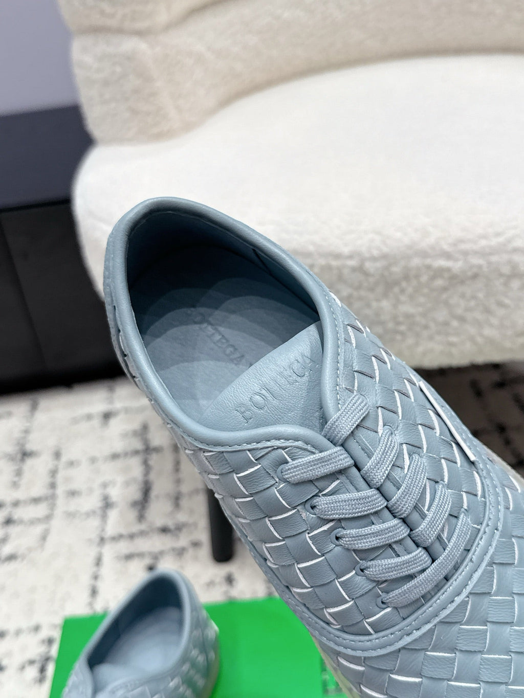 BOTTEGA VENETA 26S SNEAKERS IN LIGHT BLUE GREY WOVEN LAMBSKIN
