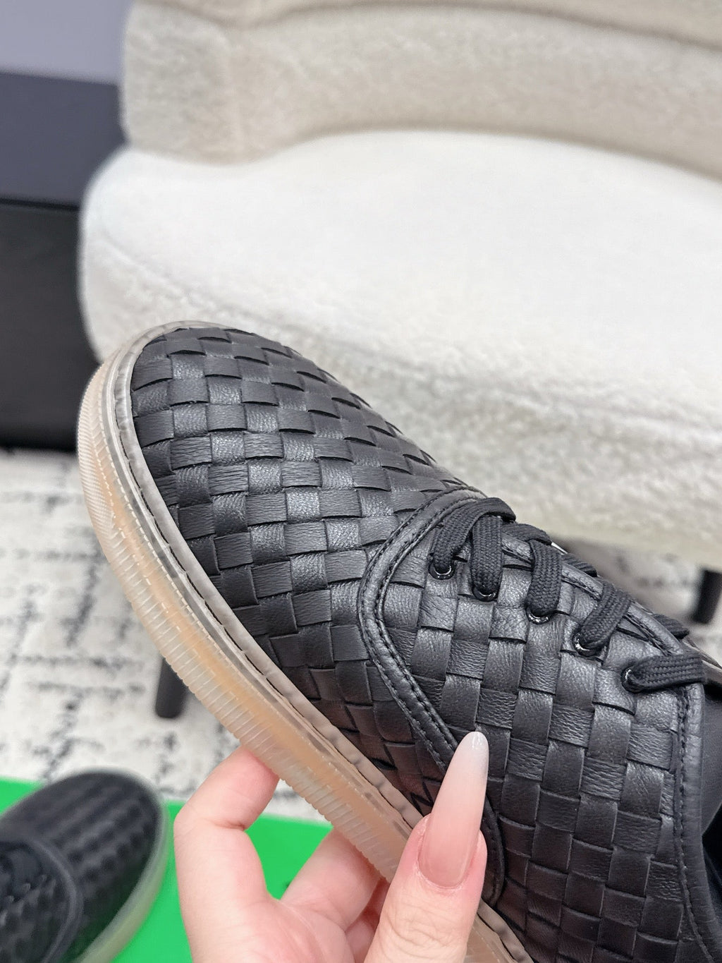 BOTTEGA VENETA 26S SNEAKERS IN BLACK WOVEN LAMBSKIN