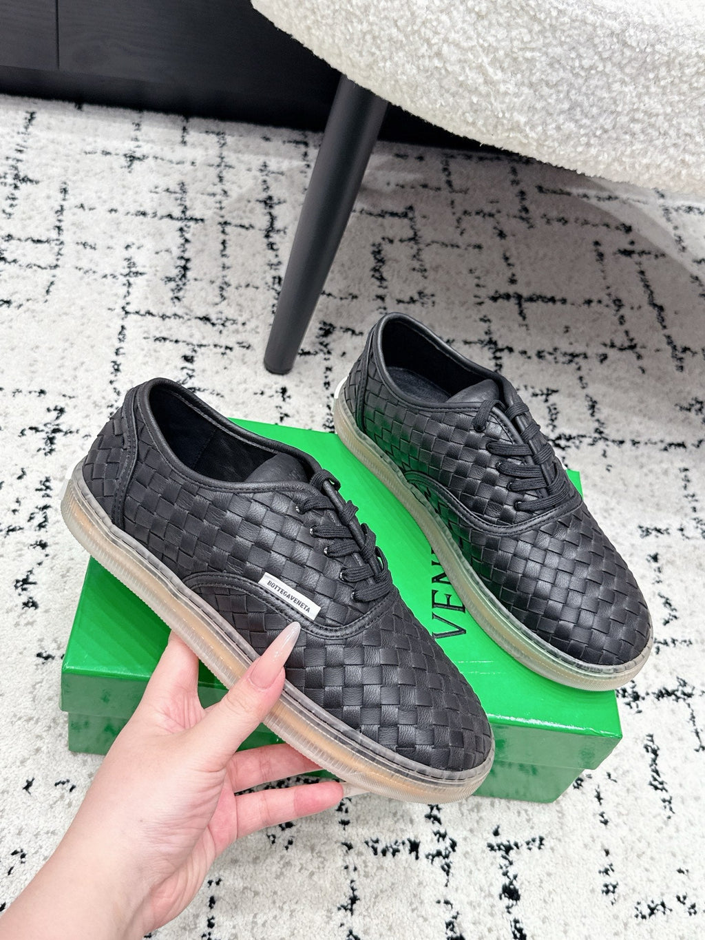 BOTTEGA VENETA 26S SNEAKERS IN BLACK WOVEN LAMBSKIN