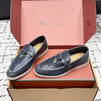 LP 26S SUMMER CHARMS WALK LOAFER IN BLUE GREY CROCODILE CALFSKIN GOLD HARDWARE