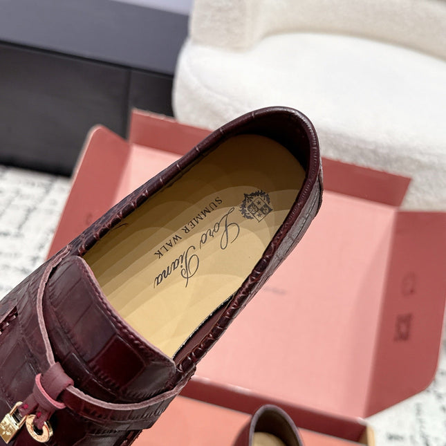 LP 26S SUMMER CHARMS WALK LOAFER IN DARK BROWN CROCODILE CALFSKIN GOLD HARDWARE
