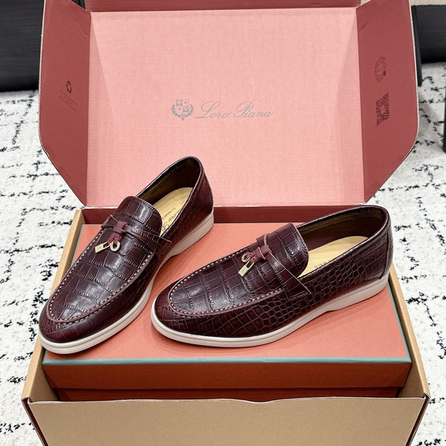 LP 26S SUMMER CHARMS WALK LOAFER IN DARK BROWN CROCODILE CALFSKIN GOLD HARDWARE