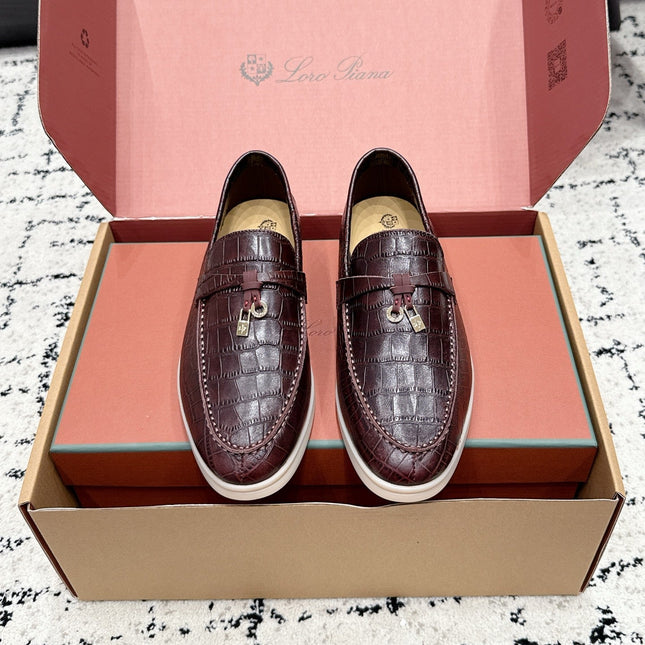 LP 26S SUMMER CHARMS WALK LOAFER IN DARK BROWN CROCODILE CALFSKIN GOLD HARDWARE