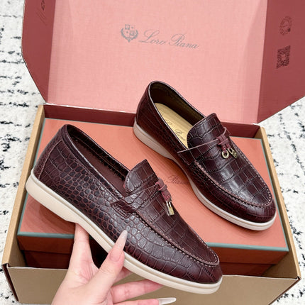 LP 26S SUMMER CHARMS WALK LOAFER IN DARK BROWN CROCODILE CALFSKIN GOLD HARDWARE