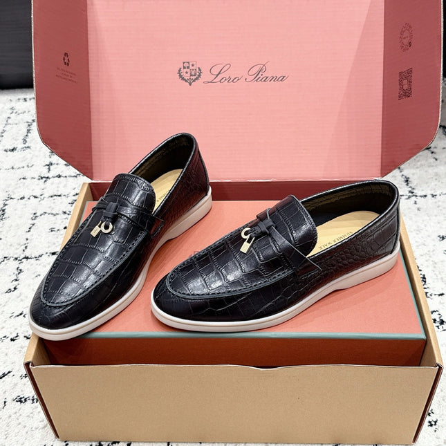 LP 26S SUMMER CHARMS WALK LOAFER IN BLACK CROCODILE CALFSKIN GOLD HARDWARE
