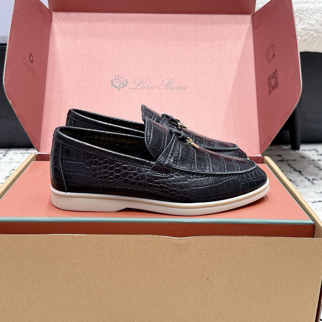 LP 26S SUMMER CHARMS WALK LOAFER IN BLACK CROCODILE CALFSKIN GOLD HARDWARE