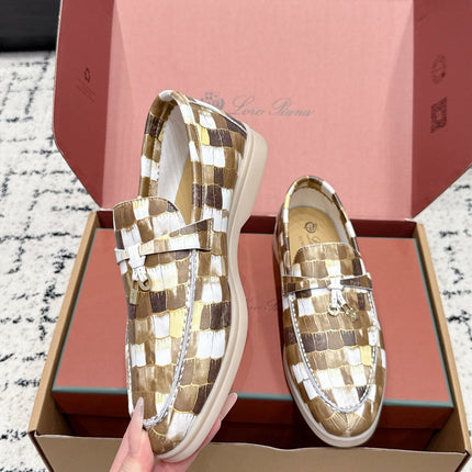 LP 26S SUMMER CHARMS WALK LOAFER IN WHITE BROWN CROCODILE CALFSKIN GOLD HARDWARE